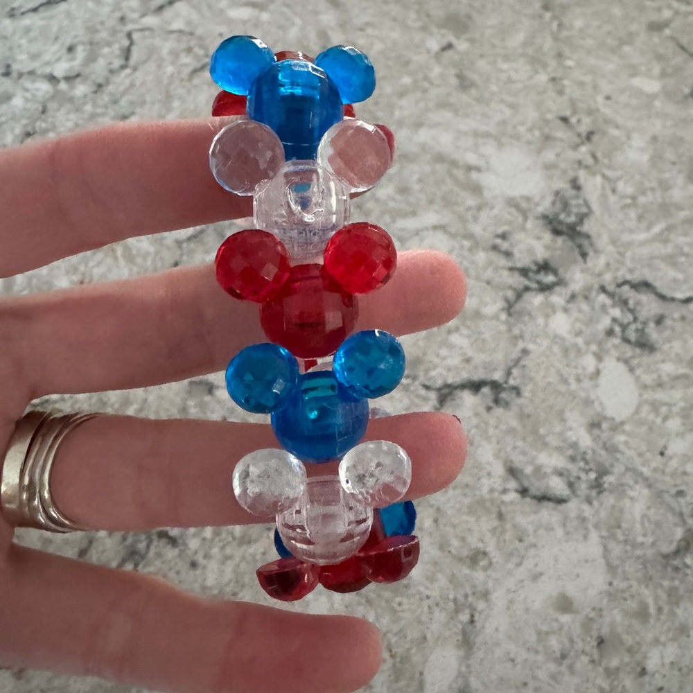 Red, Blue & Clear Beaded Mickey Head Stretch Bracelet